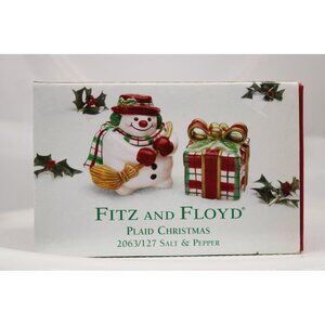 Salt & Pepper Shakers - Snowman and Present by Fitz & Floyd